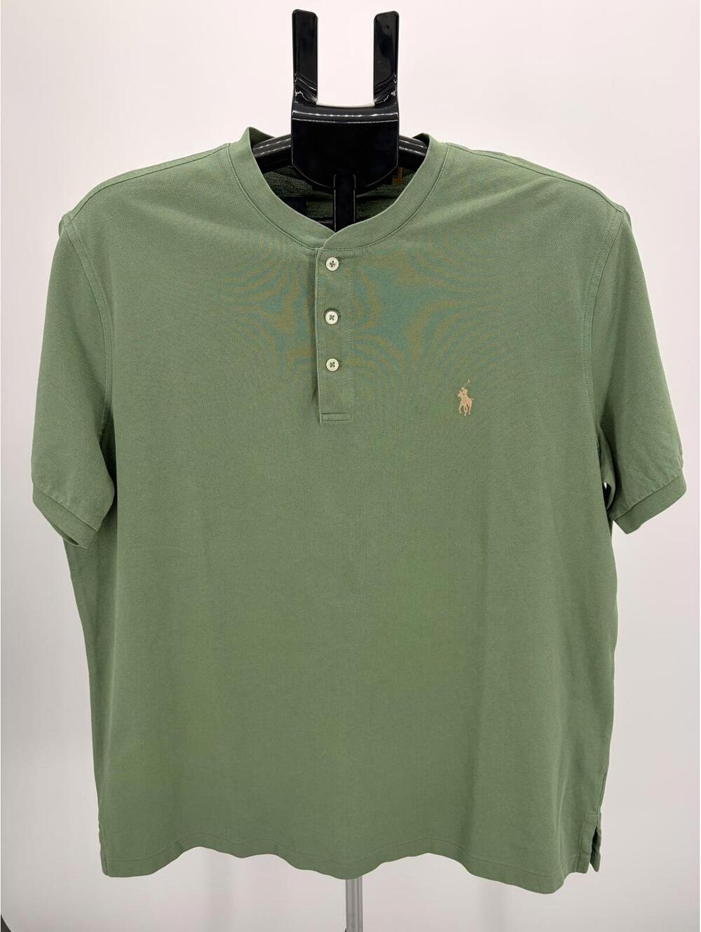 Ralph Lauren Green Henley Polo Shirt with Tan Pony Logo